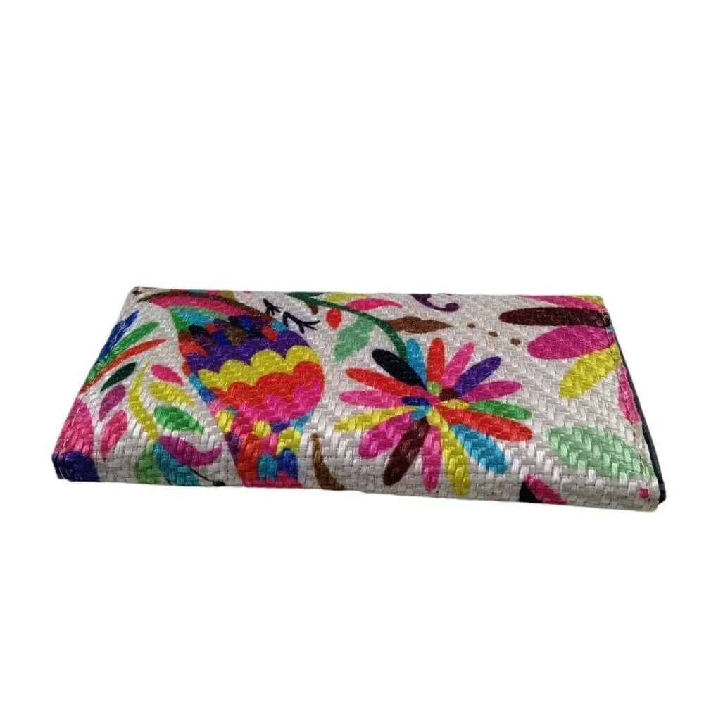 Jute Textile Trifold Floral/Bird Colorful Wallet Artsy Boho Travel Hippie